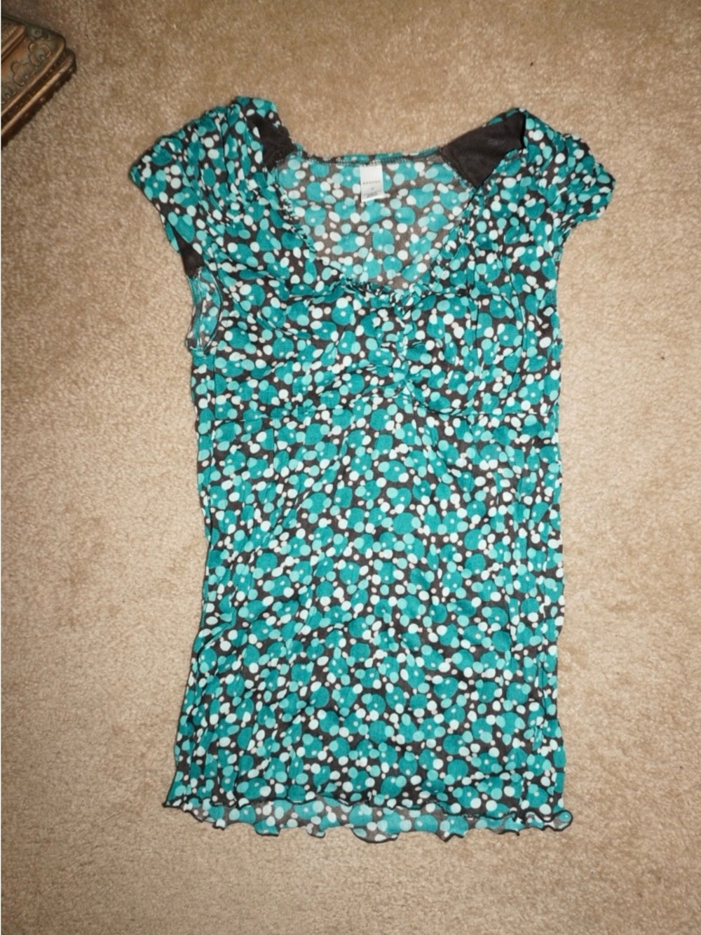 Merona Teal and White Polka Dot Cap Sleeve Top